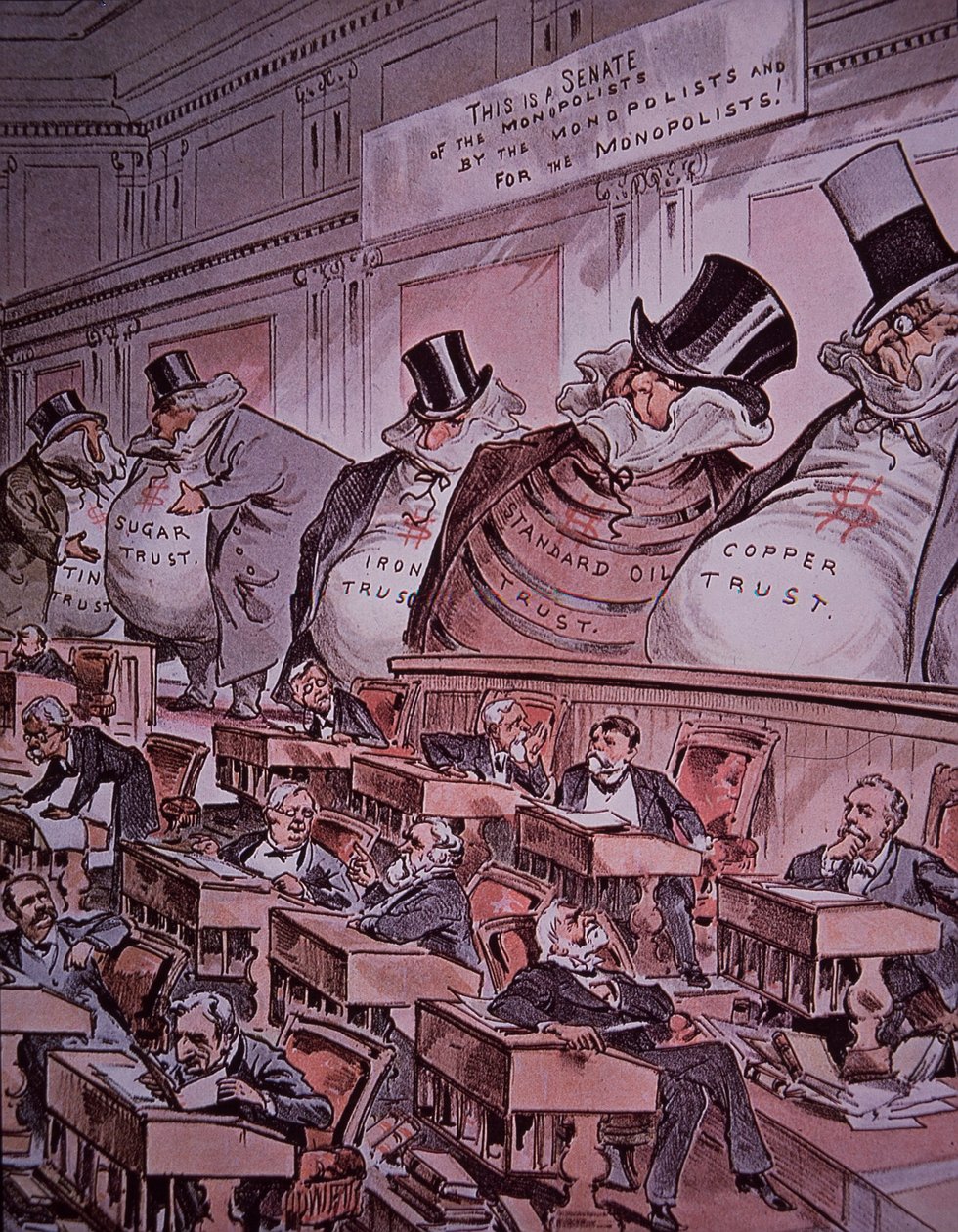 Trösztellenes karikatúra „főnökök a szenátusban” alkotó: American School