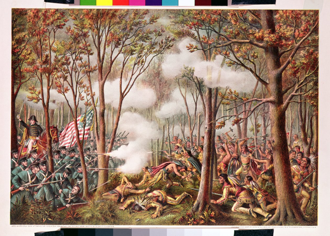 Az indiánok támadása a Tippecanoe folyónál, Indiana Terület, 1811. november 7. alkotó: American School