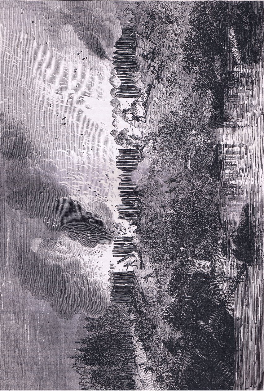 Támadás a Pequot-erőd ellen, illusztráció Cassell története az Egyesült Államok pubjából. készítette: Petter & Galpin 1890 körül (litho) alkotó: American School