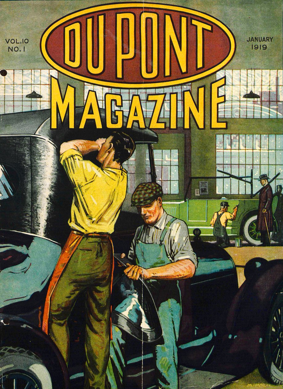 Autójavítás, a DuPont Magazin címlapja, 1919. január alkotó: American School