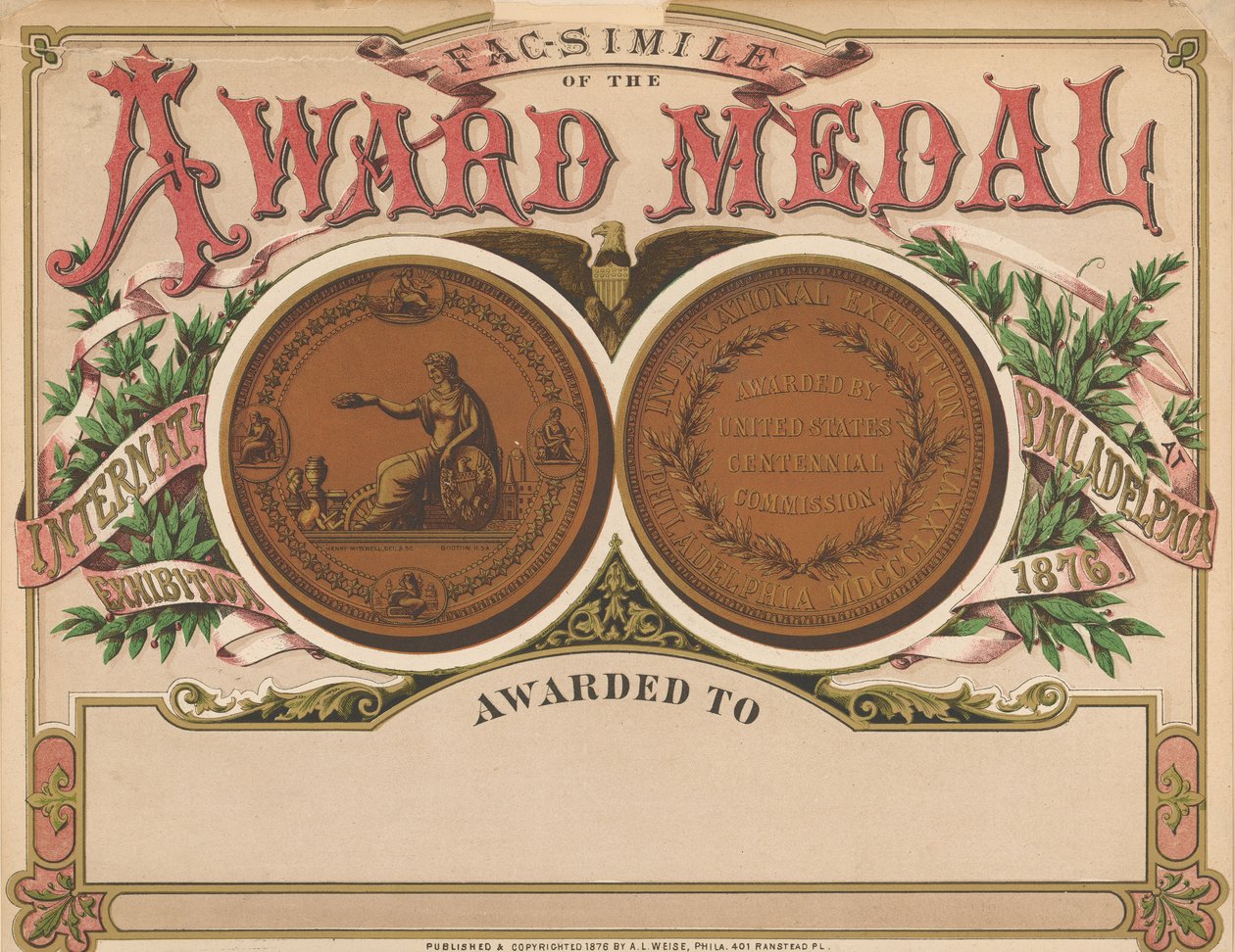 „Díjérem”, Centenáriumi Kiállítás Scrapbook, 1876 alkotó: American School