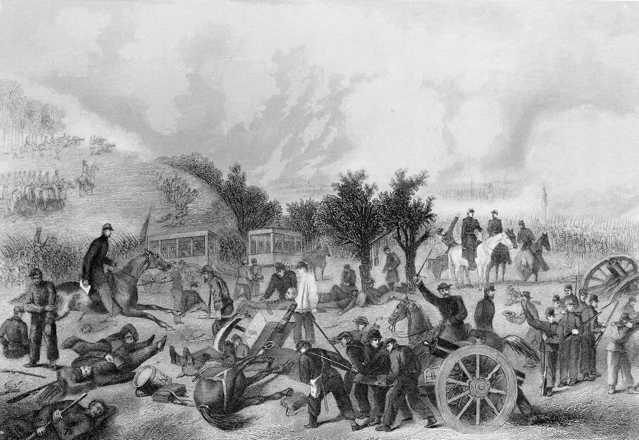 Gettysburgi csata, Pennsylvania, 1863, kinyomtatva: The History of the United States, 1866 alkotó: American School