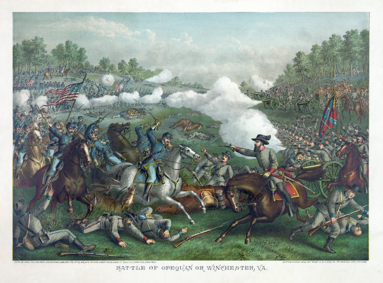 Battle of Opequan vagy Winchester, Va., pub. 1890 (színes litográfia) alkotó: American School