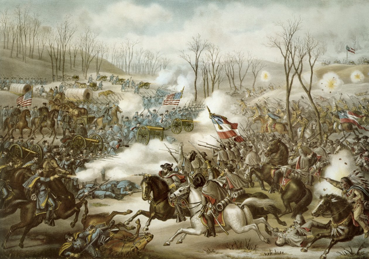 Battle of Pea Ridge, Arkansas, március 6-8, metszett Kurz & Allison (színes litó) alkotó: American School