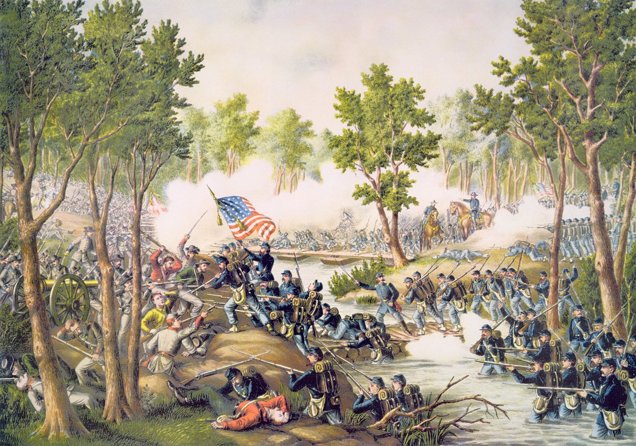 Spottsylvania csata, 1864. május, vésette Kurz és Allison alkotó: American School