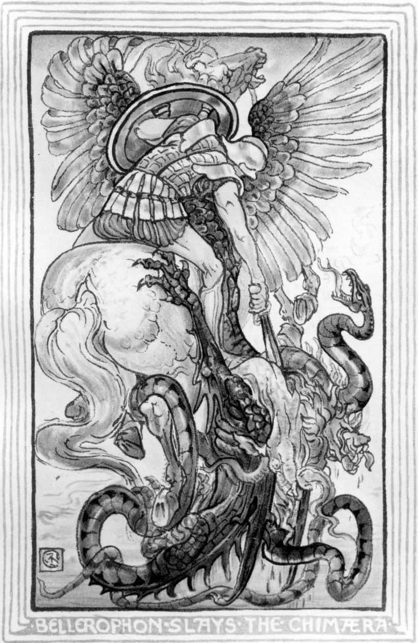 Bellerophon Slayed the Chimera, a Nathaniel Hawthorne által írt Csodakönyv lányoknak és fiúknak című könyvéből, 1852 alkotó: American School