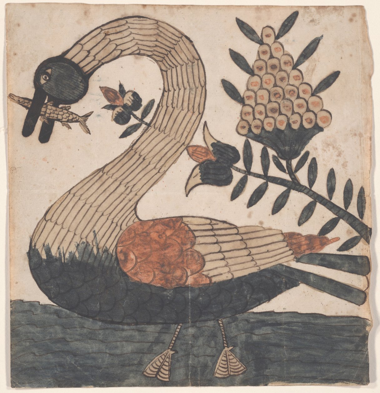 Madár hallal, Fraktur festmény, 1810 körül alkotó: American School
