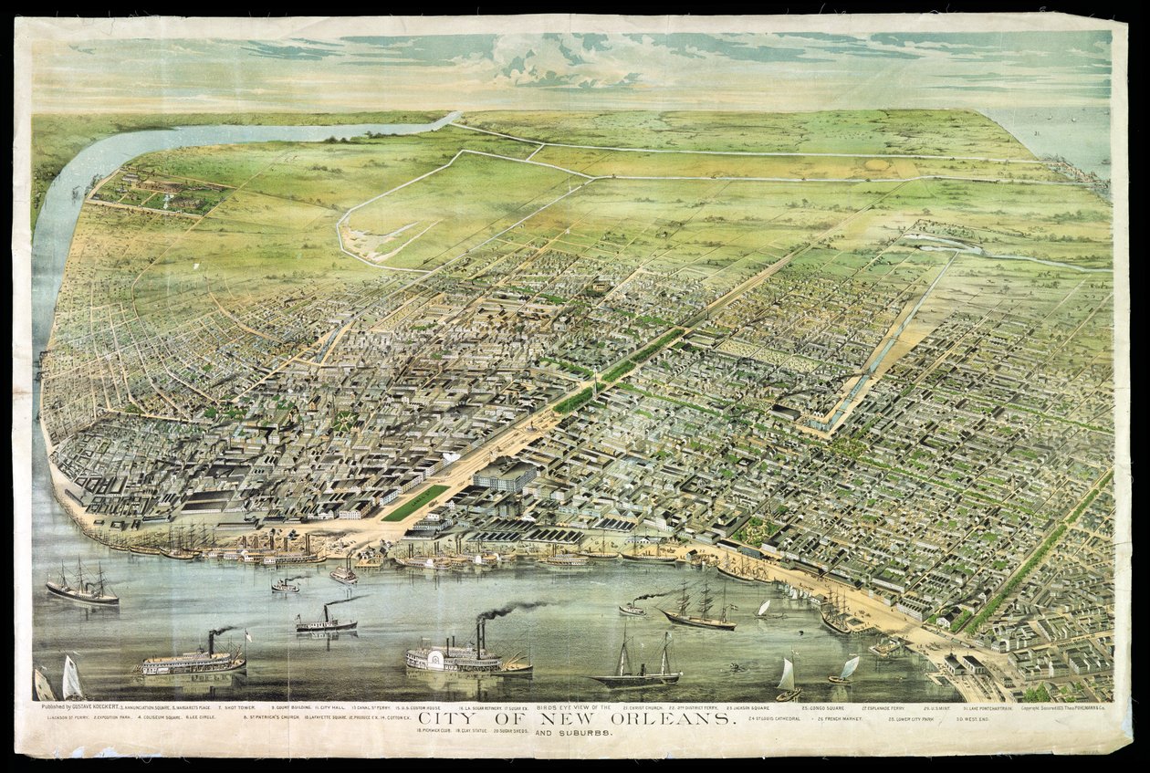 New Orleans és külvárosi madártávlat, 1873 alkotó: American School