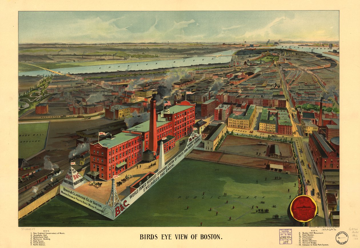 Boston madártávlatból, 1902 körül (színes litó) alkotó: American School