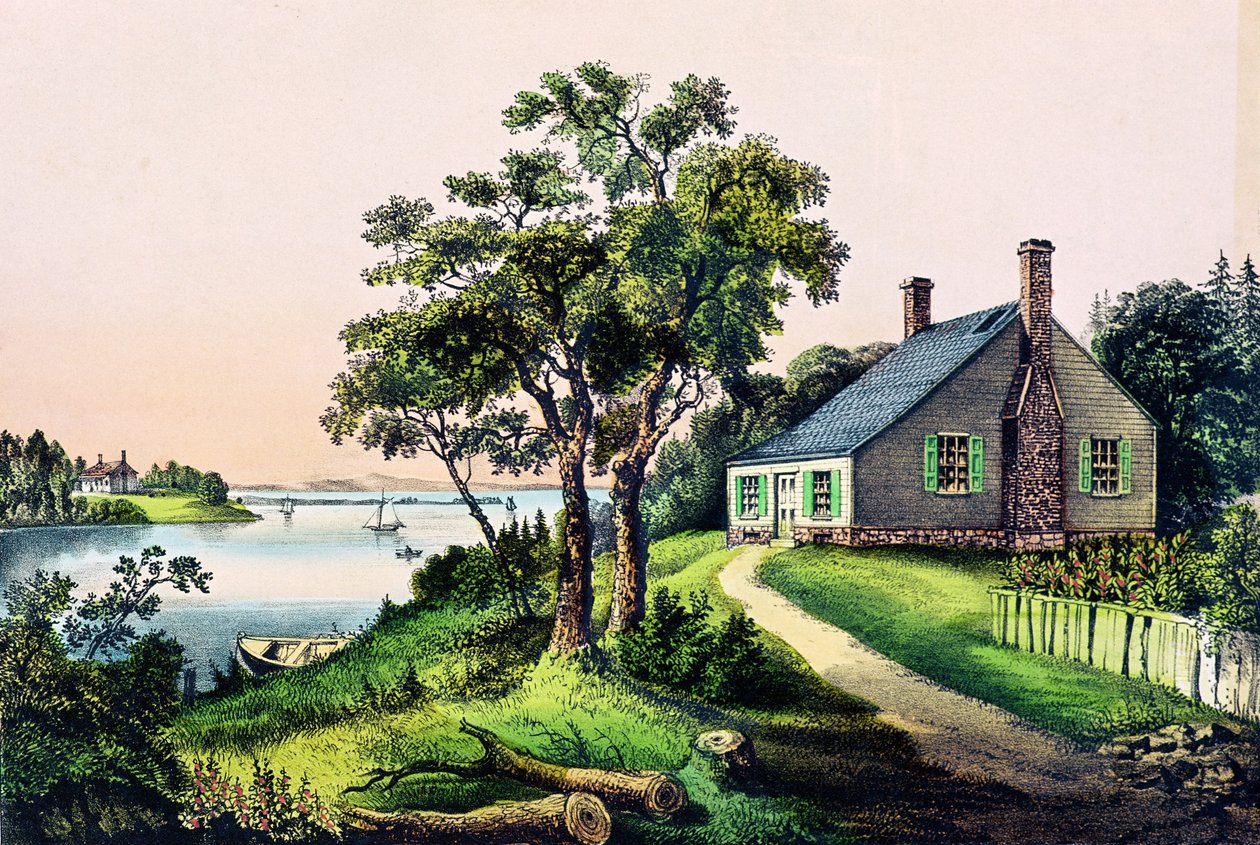 George Washington születési helye Bridges Creekben, Westmoreland megye, Virginia, 1732. február 22., kiadó: Currier és Ives alkotó: American School