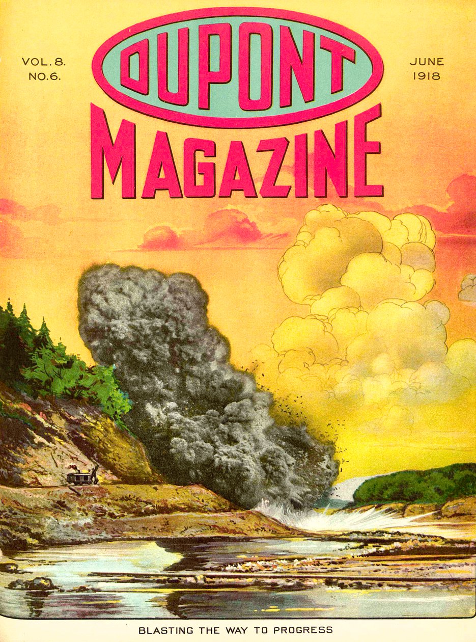 A haladás útját robbantva, a DuPont Magazin címlapja, 1918. június alkotó: American School
