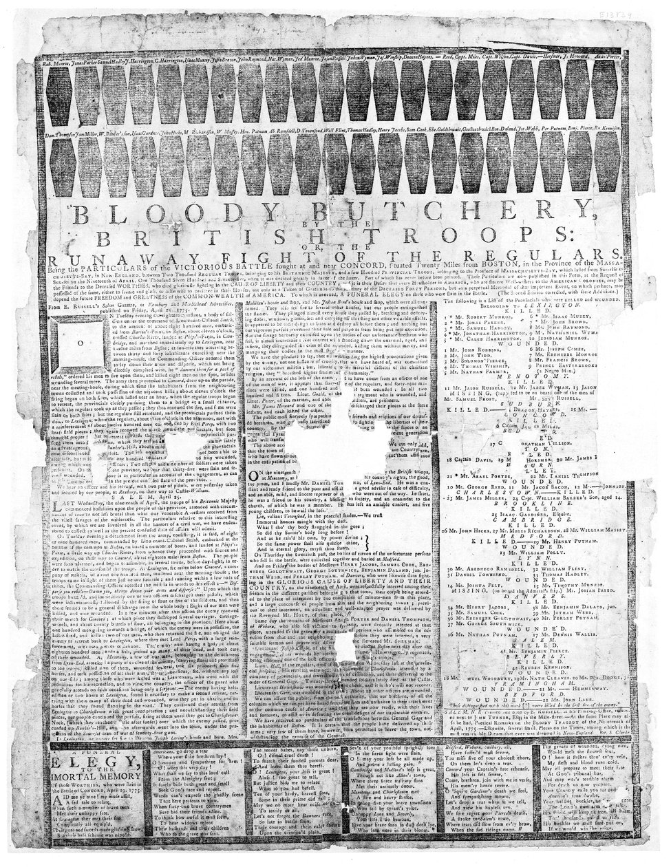 A brit csapatok véres mészárosa, Salem 1775 (nyomtatás) alkotó: American School