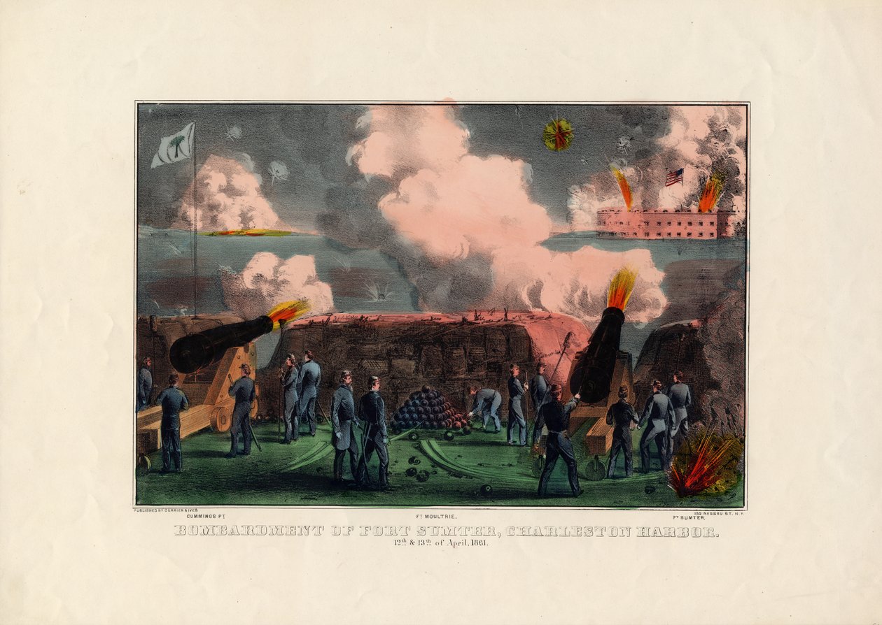 Fort Sumter bombázása, Charleston Harbor, 1861. április 12. és 13., pub. szerző: Currier & Ives, 1861 körül alkotó: American School