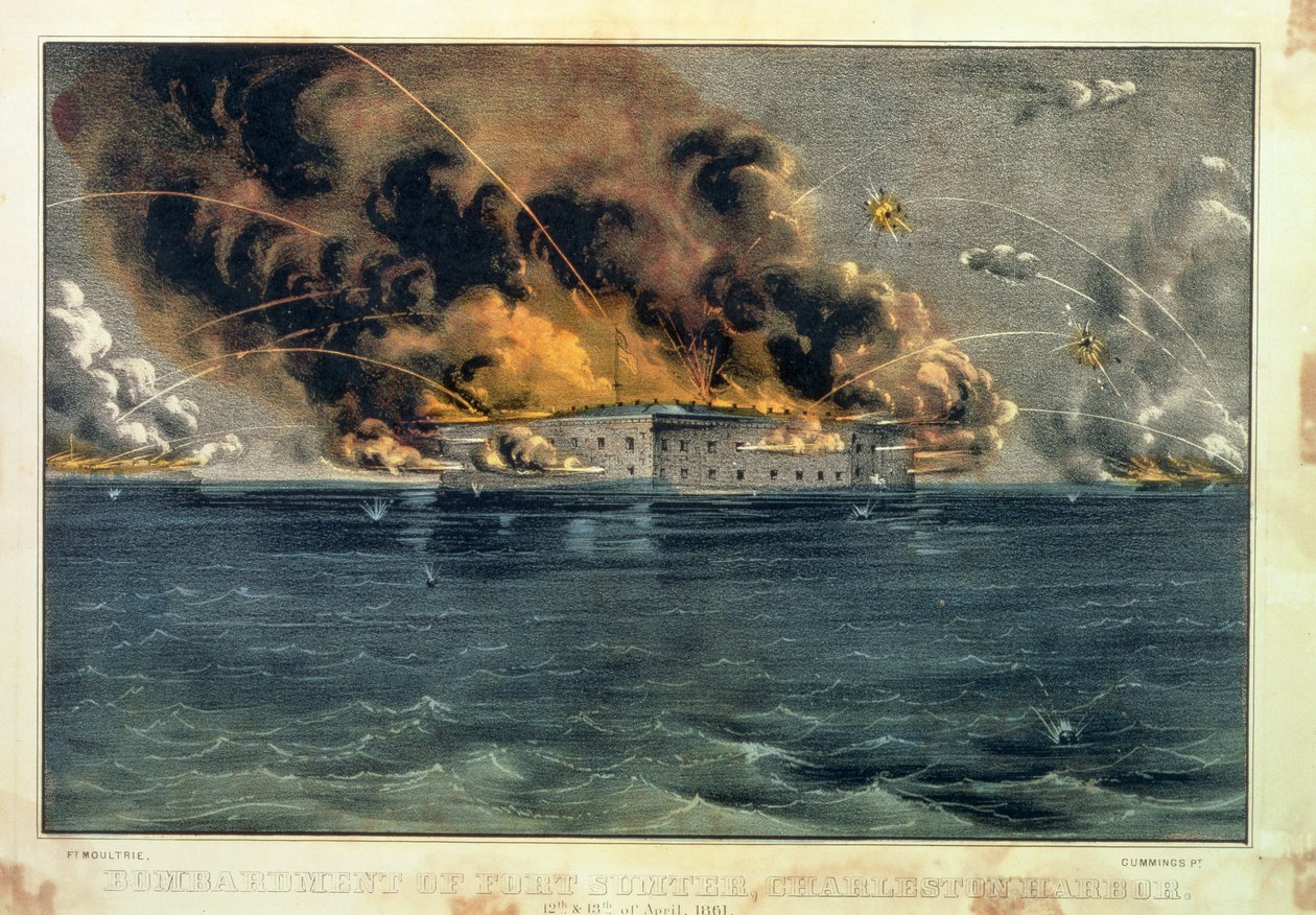 Fort Sumter bombázása, Charleston Harbour, 1861. április 12. és 13., pub. írta Currier und Ives alkotó: American School