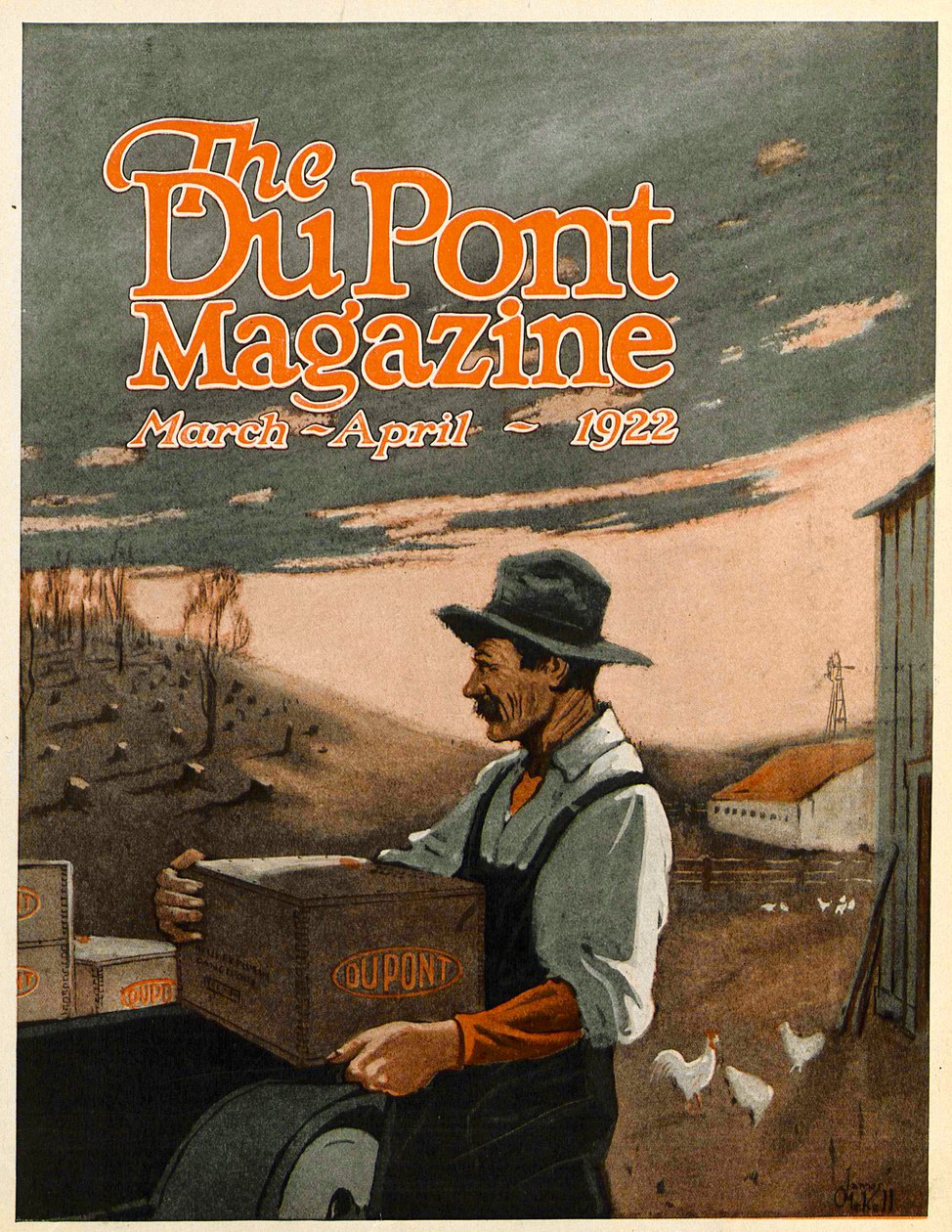 Boring Machines and Explosives Twin Helpers, a DuPont Magazin címlapja, 1922. március-április alkotó: American School