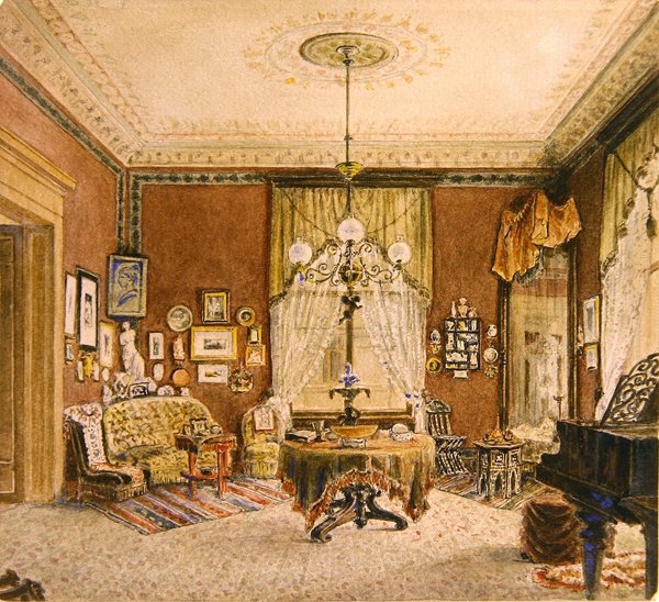 Boston szalonbelső, 1890 körül (akvarell, papír) alkotó: American School