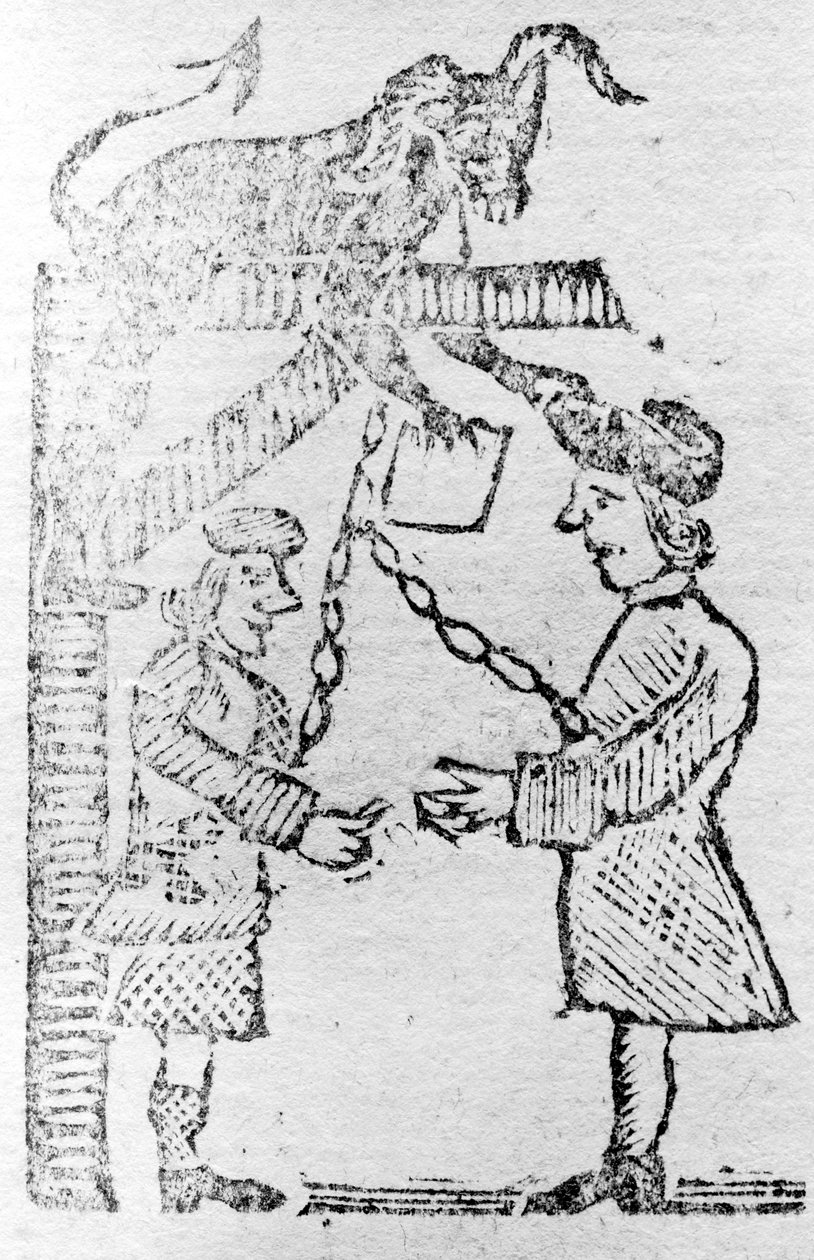 Brit tisztviselők, akik az ördögök munkáját végzik, illusztráció a Boston Gazette-ből alkotó: American School