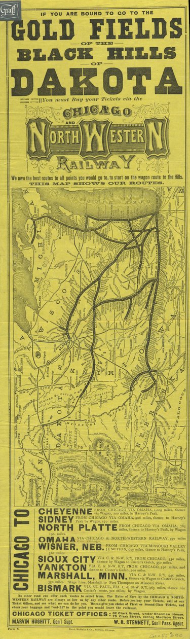 Broadside a chicagói és északnyugati vasút számára, nyomtatta Rand McNally, 1870 körül alkotó: American School