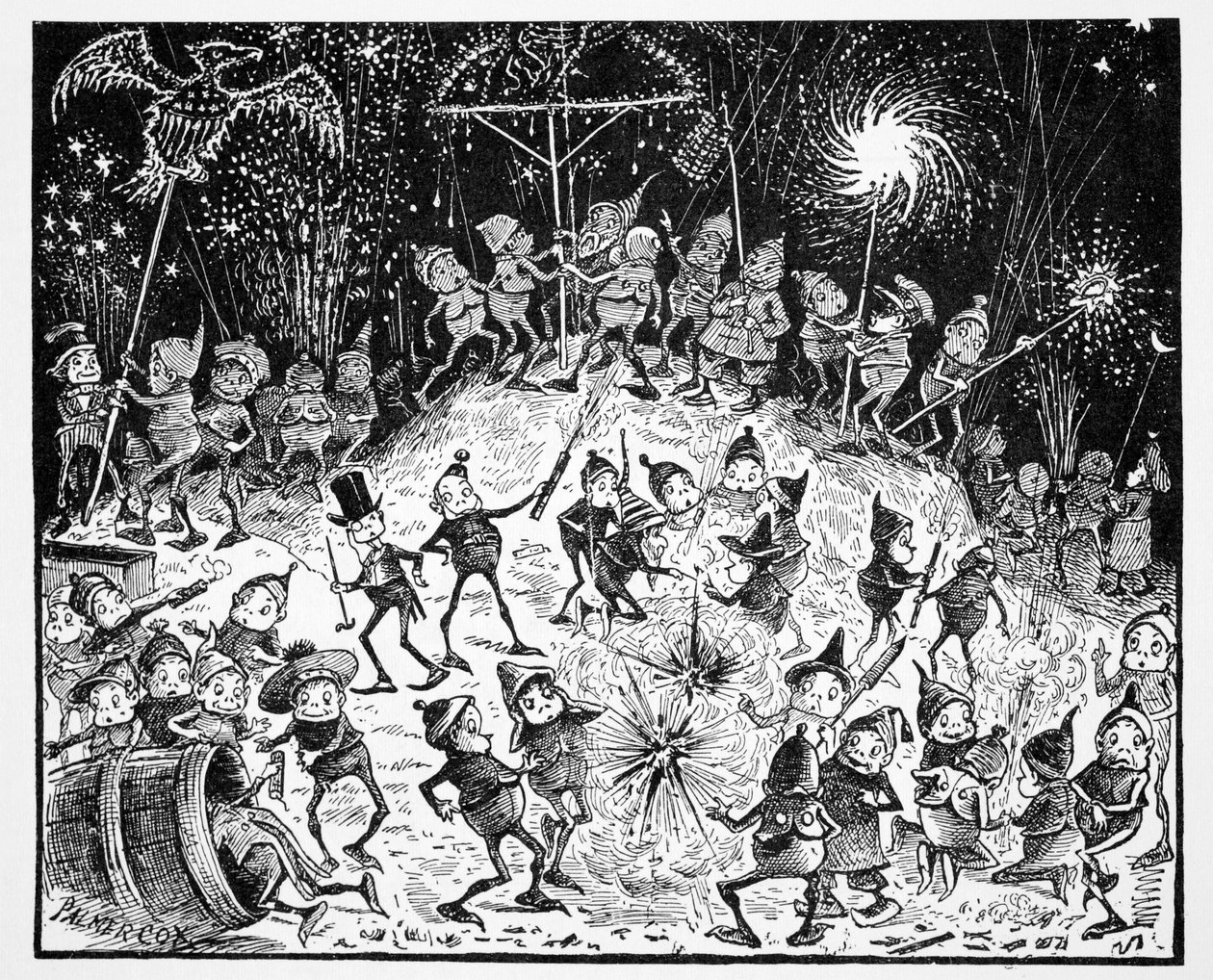 Brownies, Thomas Keightley (1789-1872) A gnómok, tündérek, tündék és más kis emberek világkalauzából, Megjelent 1880, (BW gravírozás) alkotó: American School