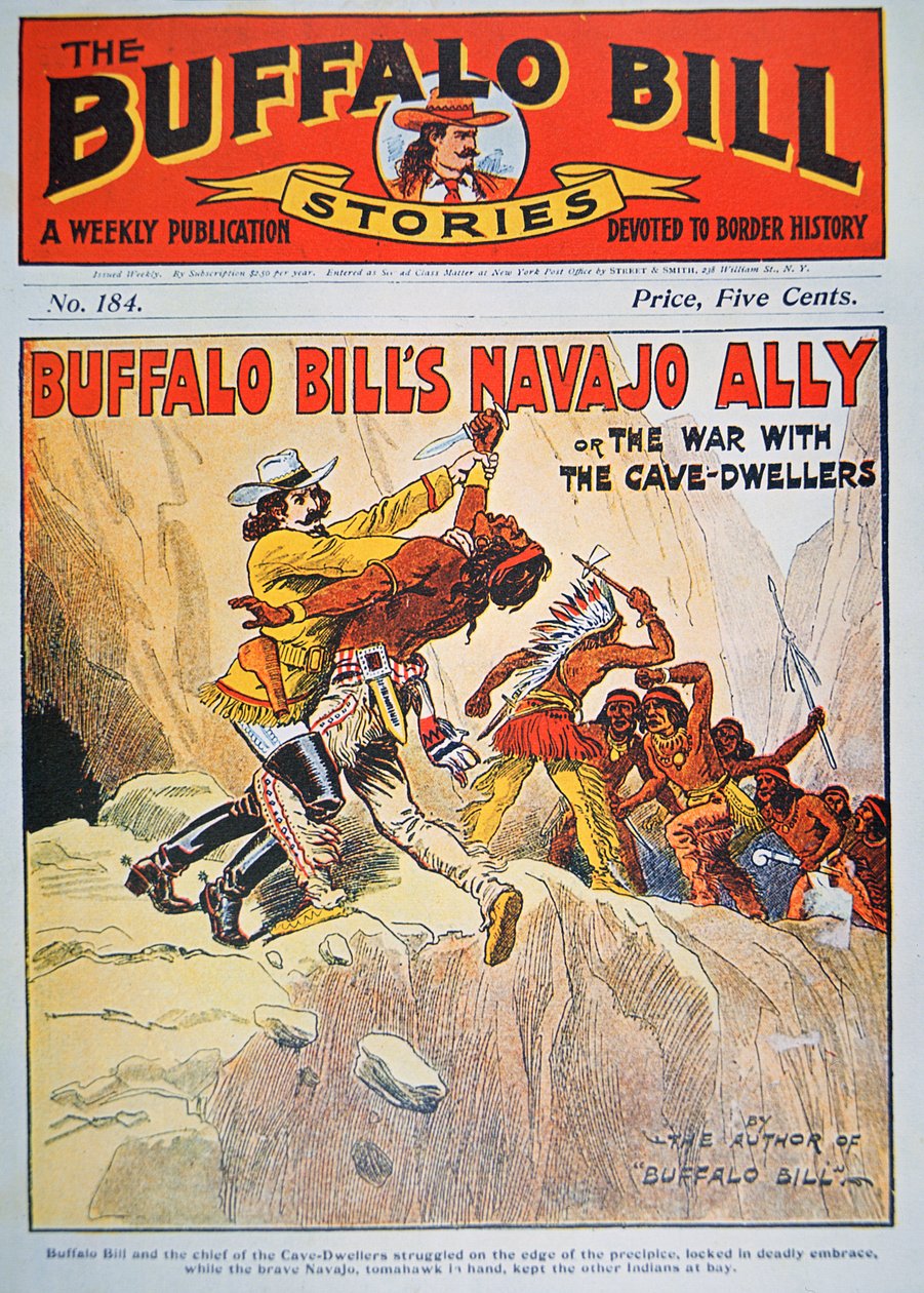 Buffalo Bill (1864-1917) Navajo Ally, borítóillusztráció a „Buffalo Bill Stories”-ból, 1890 körül (színes litó) alkotó: American School