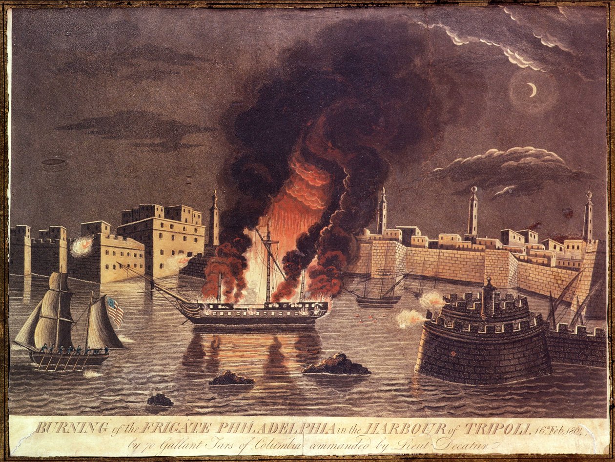 A philadelphiai fregatt felgyújtása Tripoli kikötőjében 1804. február 16-án alkotó: American School