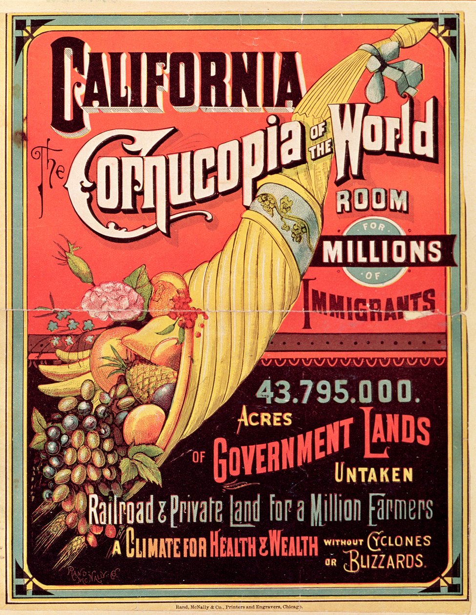 California, Cornucopia of the World, kiadó: Rand McNally & Co., 1870 körül alkotó: American School