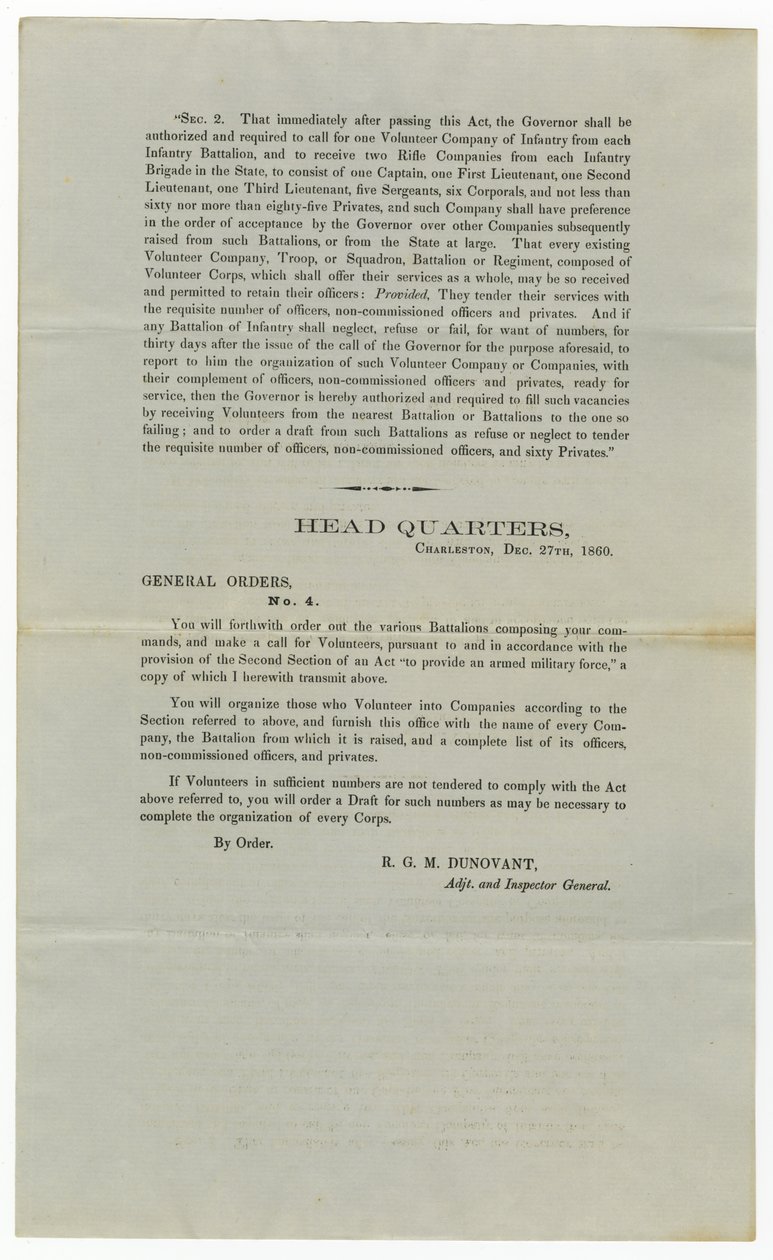 Önkéntesek felhívása az 1860. december 27-i 4. számú általános rendelet alapján alkotó: American School
