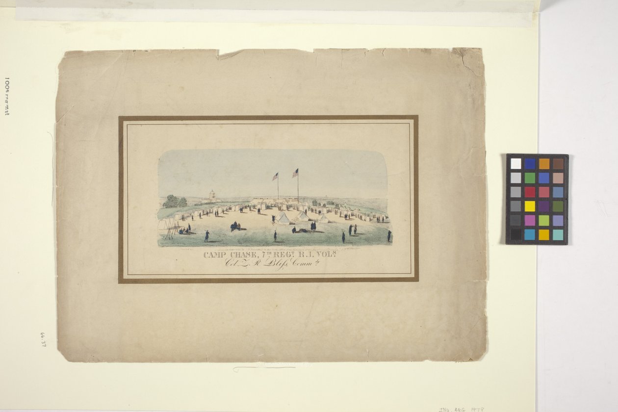 Camp Chase, 7th Regt., R.I. Vols. (kézzel színezett litográfia) alkotó: American School