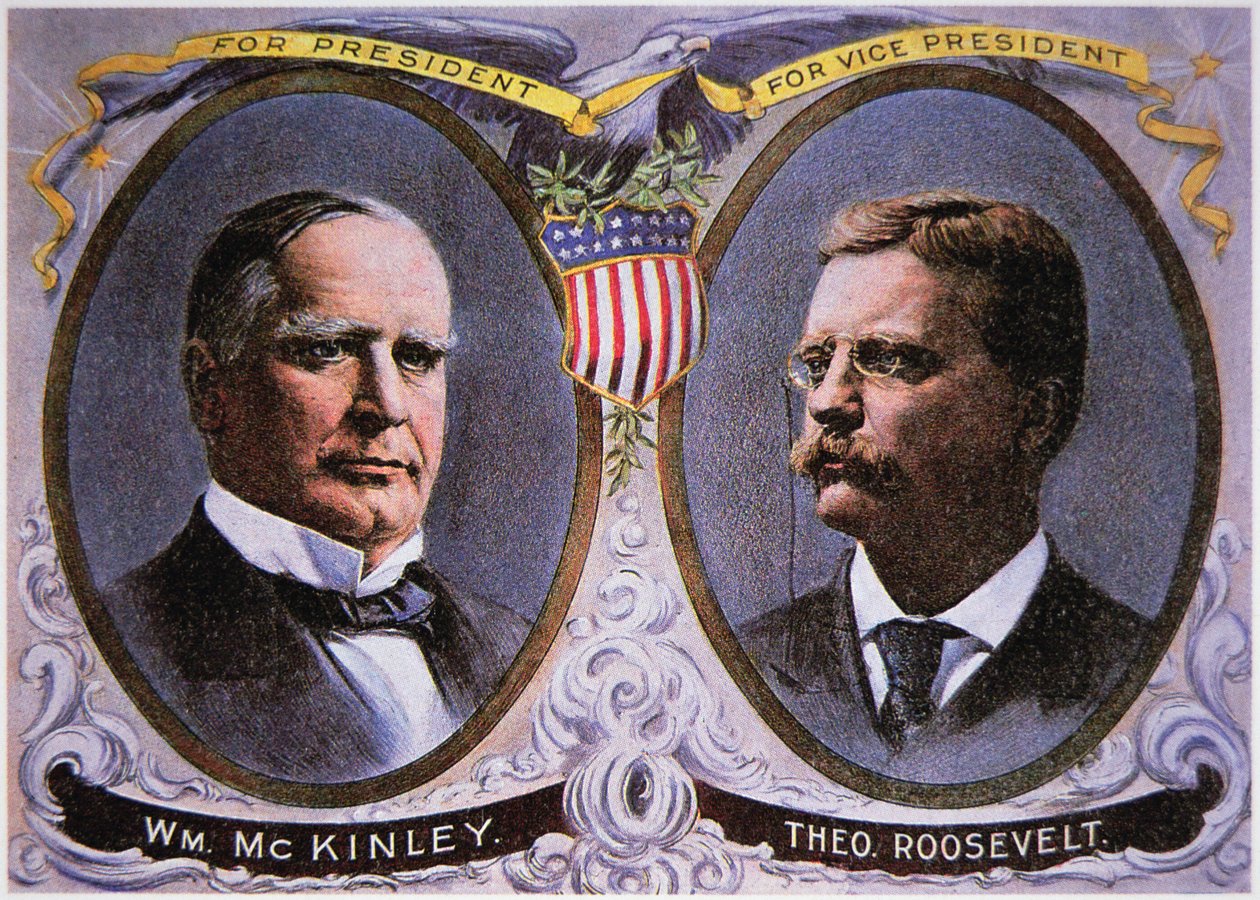 Kampányplakát William Mckinley-nek (1843-1901) elnöknek és Theodore Rooseveltnek (1858-1919) alelnöknek alkotó: American School