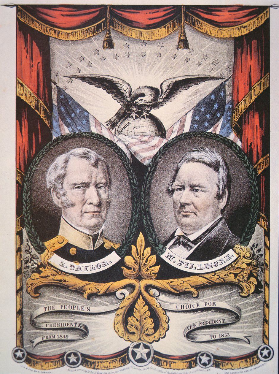 Zachary Taylor (1784-1850) elnökjelölt és Millard Fillmore (1800-74) kampányplakátja 1848 (színes litó) alkotó: American School