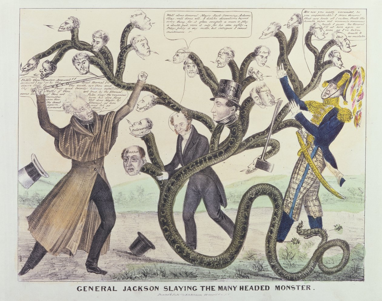 Jackson tábornok (1767-1845) karikatúrája A sokfejű szörnyeteg megölése, H. R. Robinson, 1836 körül (toll és tinta, ceruza és WC papíron) alkotó: American School