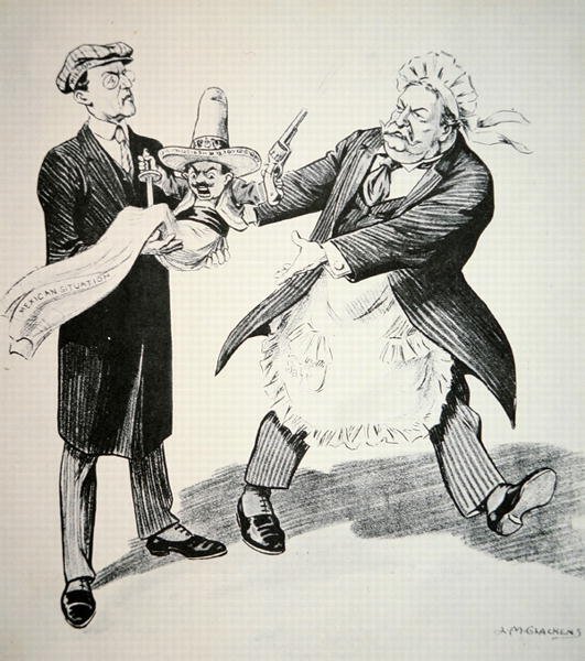 Karikatúra, amely William H. Taft elnököt (1857-1930) ábrázolja, amint átadja a problémás "mexikói helyzetet" utódjának, Woodrow Wilson elnöknek (1856-1924) 1913 (litográfia) alkotó: American School
