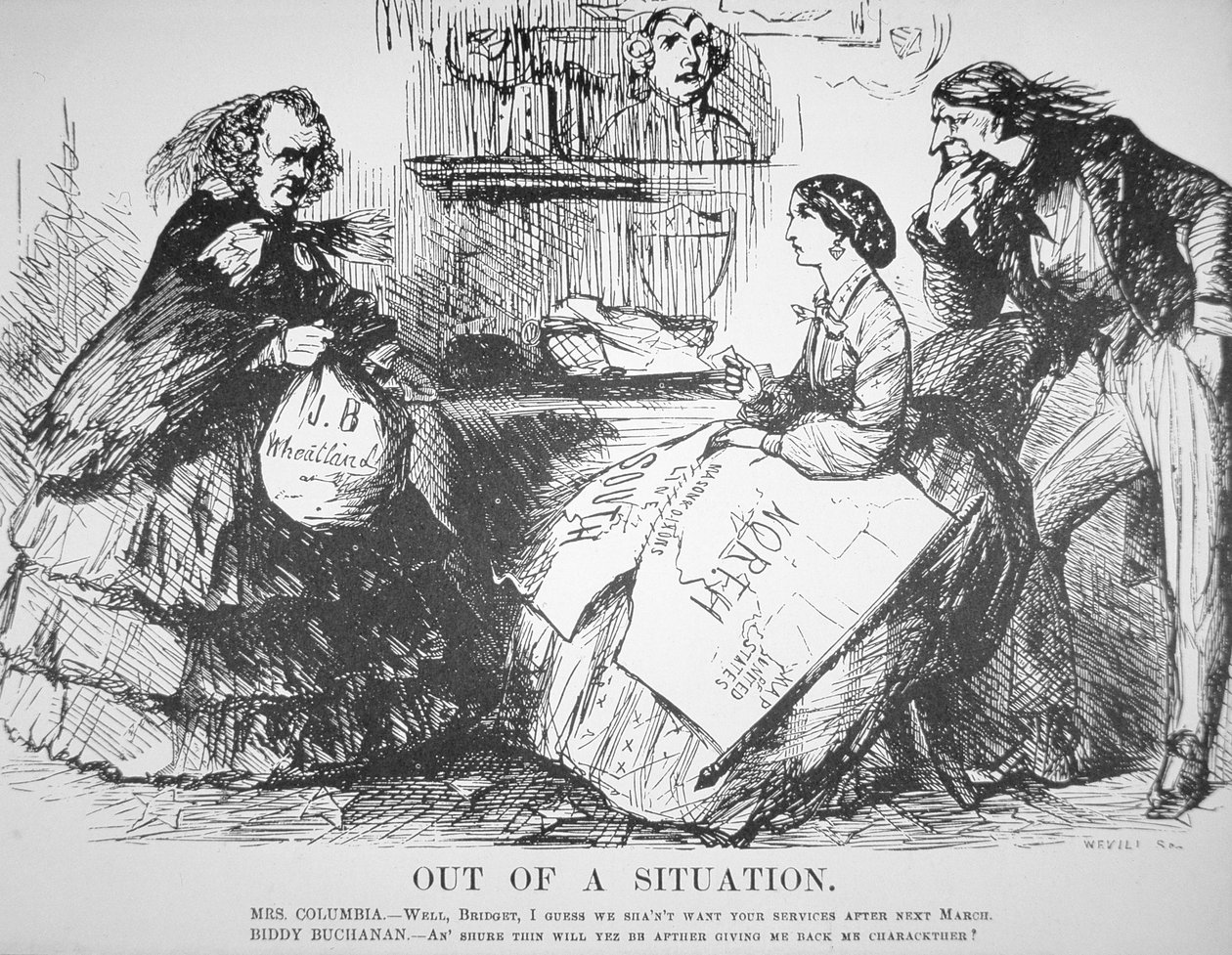 Rajzfilm a Vanity Fair Magazinban, amely azt gúnyolja, hogy az amerikaiak elutasították James Buchanant (1791-1868), április 7. alkotó: American School