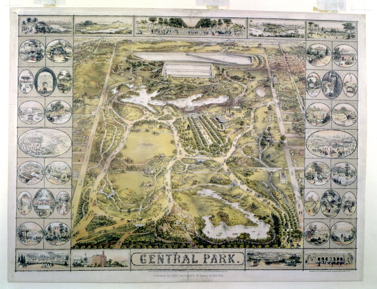 Central Park, Northing from 59th Street, metszett F. Hepperheimer (fl.1849-79) pub. John Bachmann, New York, 1863 alkotó: American School