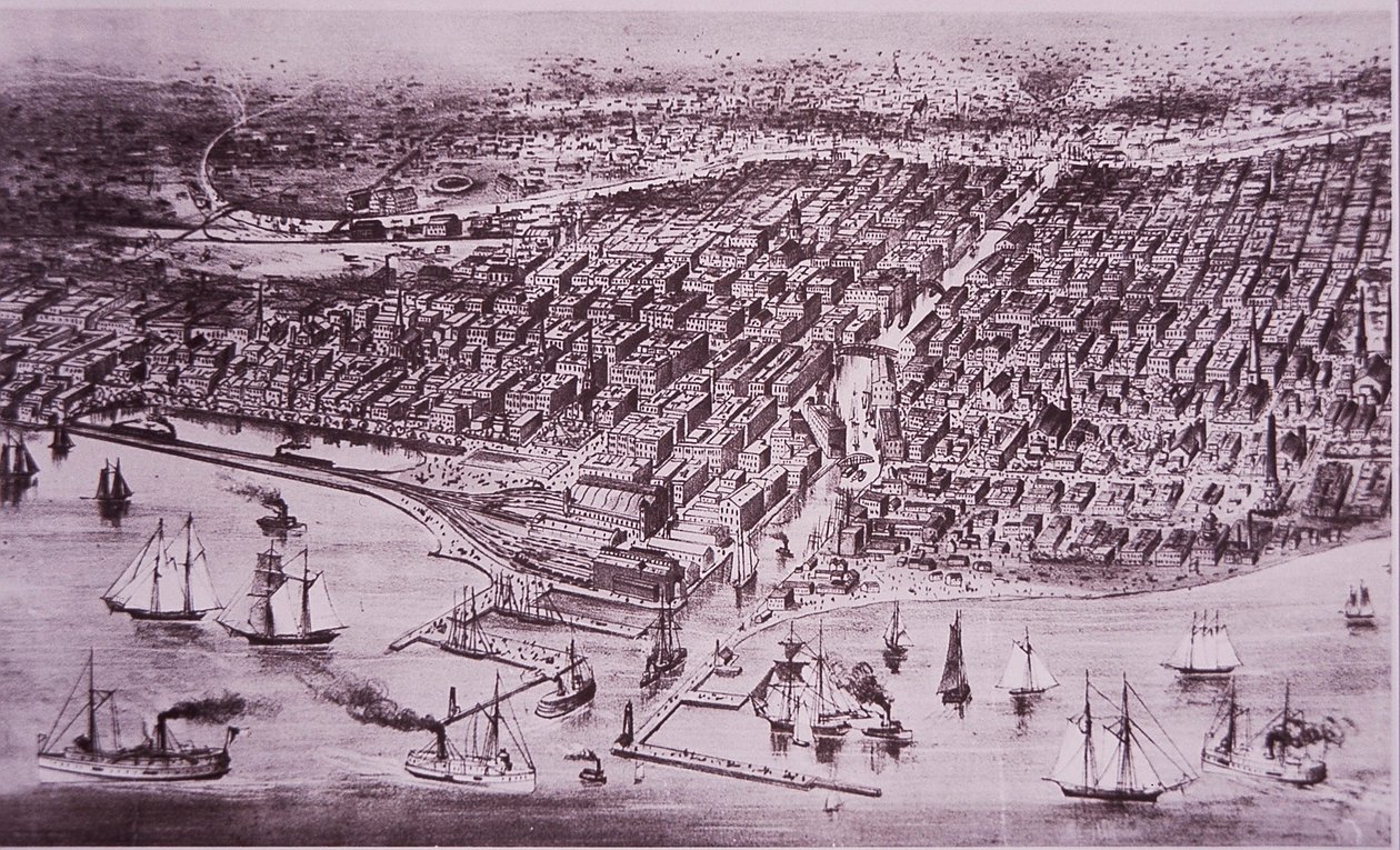 Chicago az 1871-es nagy tűzvész előtt, 1870 körül (litho) alkotó: American School