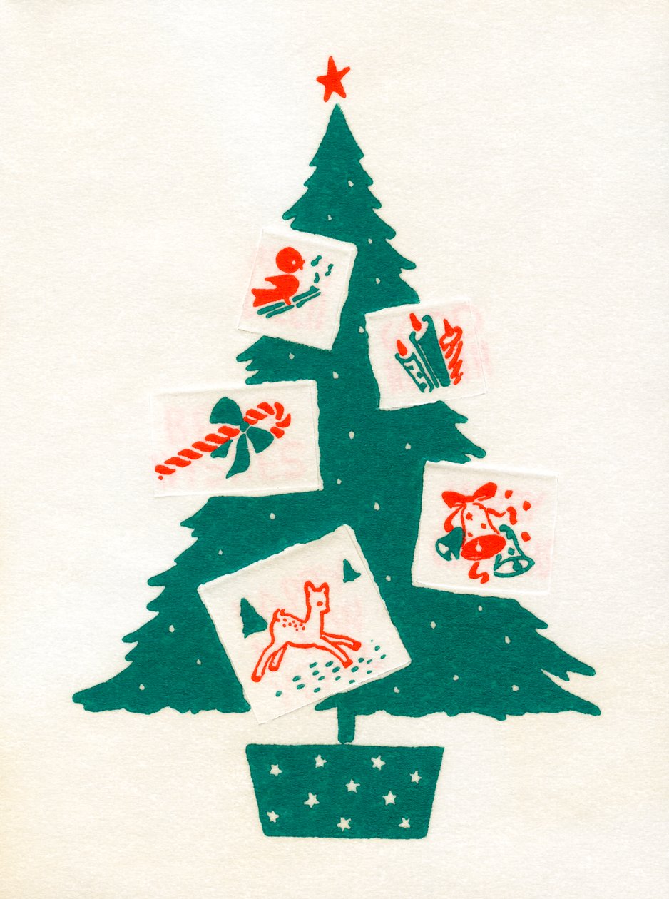 Karácsonyfa díszített karácsonyi kártyák alkotó: American School