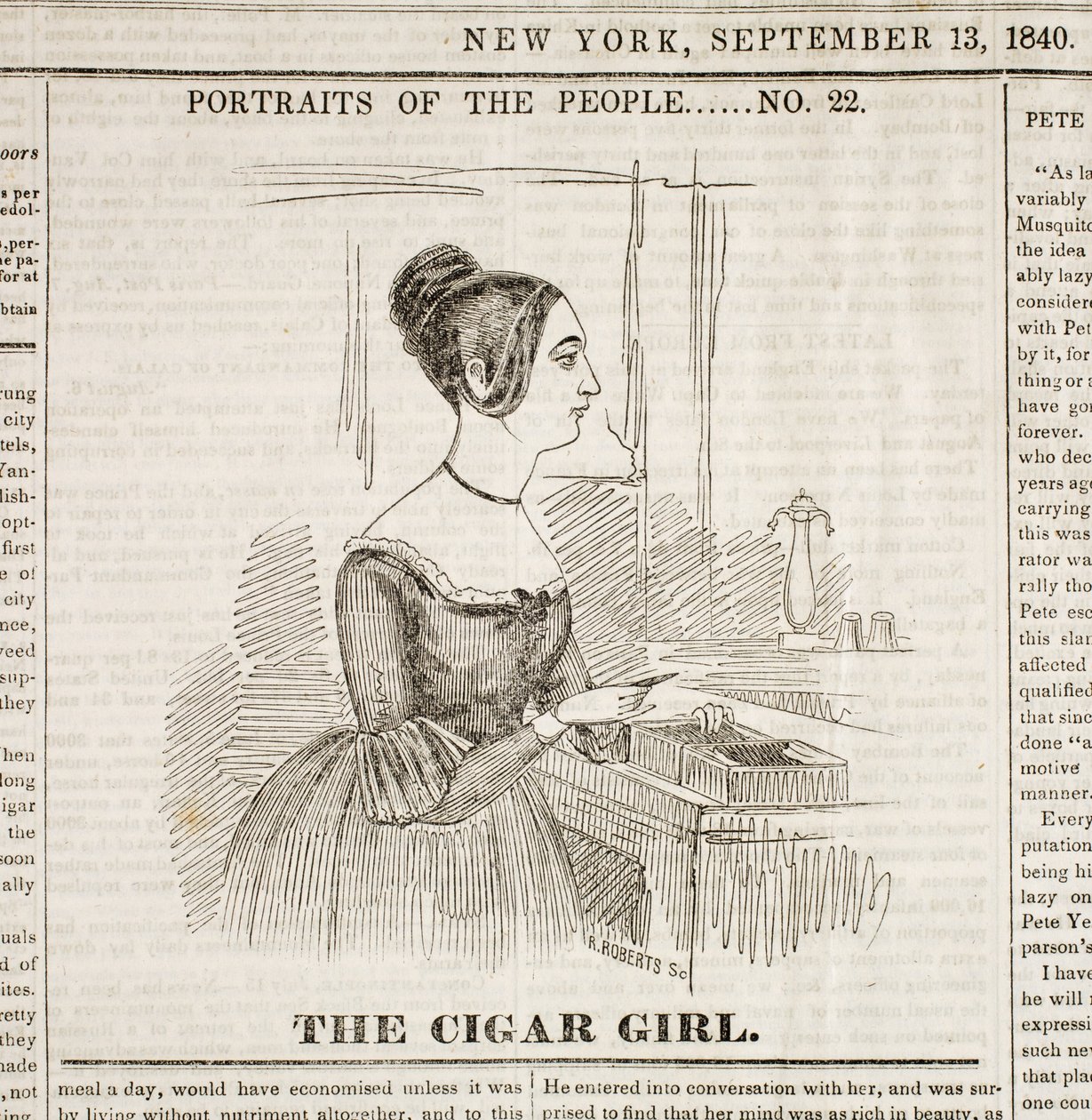 Szivarlány, "New York Sunday Atlas" címlapja, 1840. szeptember 13 alkotó: American School