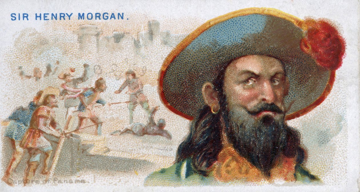 Cigarettakártya Sir Henry Morgan, Panama elfoglalása, a Pirates of the Spanish Main sorozatból (N19), pub. 1888 alkotó: American School