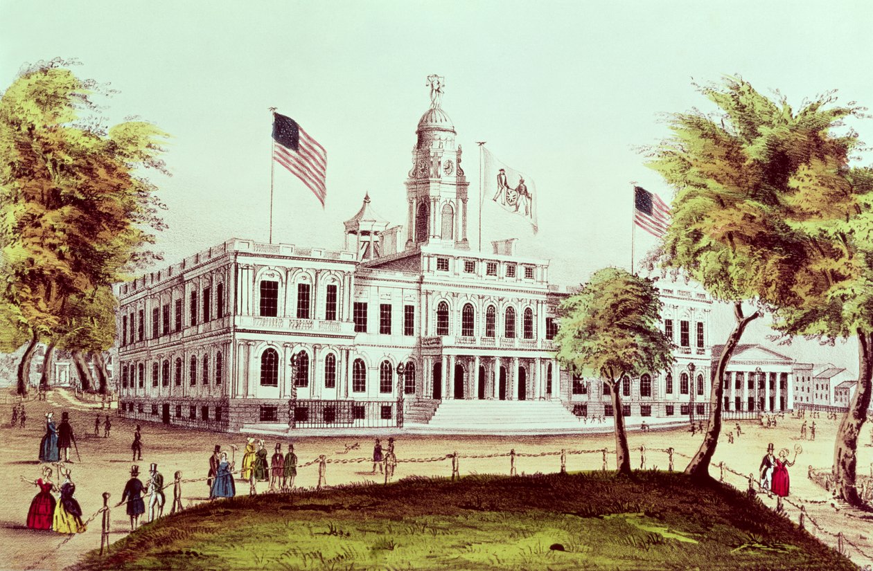 Városháza, New York, metszett: Nathaniel Currier (1813-88) alkotó: American School