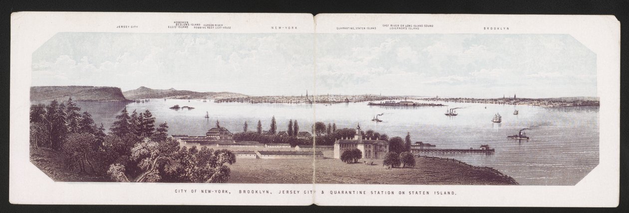 New-York városa, Brooklyn, Jersey City és a Staten Island-i karanténállomás, 1850 körül (színes litó) alkotó: American School