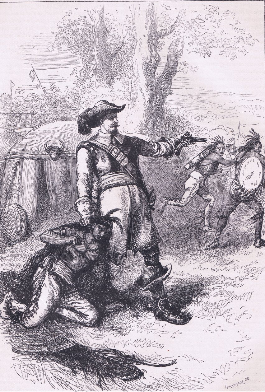 Atherton ezredes és az indiánok 1661, illusztráció Cassell története az Egyesült Államok pubjából. készítette: Petter & Galpin 1890 körül (litho) alkotó: American School