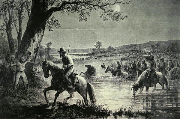 A Konföderációs Hadsereg átkelt a Potomac folyón a marylandi invázió során 1862-ben (litho) alkotó: American School
