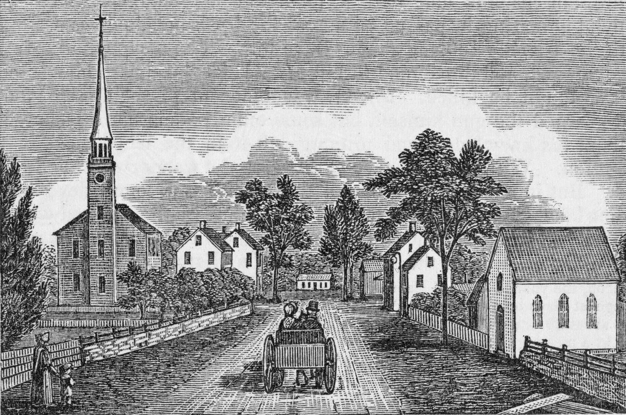 Congregational and Episcopal Churches, East Haven, a „Connecticut Historical Collections”-ből, John Warner Barber, 1856 alkotó: American School
