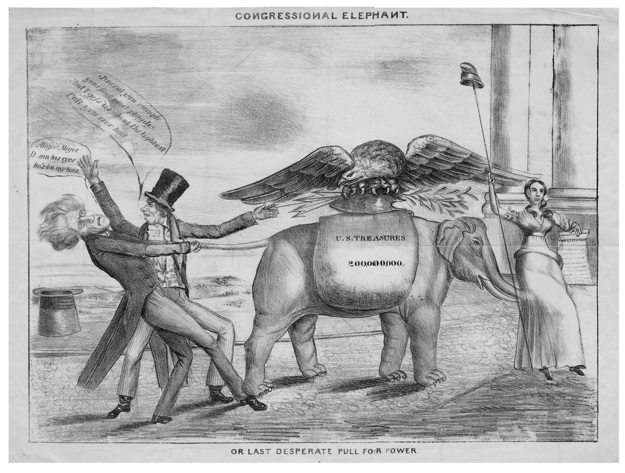 Kongresszusi elefánt, avagy, Utolsó kétségbeesett erőkifejtés, 1832 körül alkotó: American School