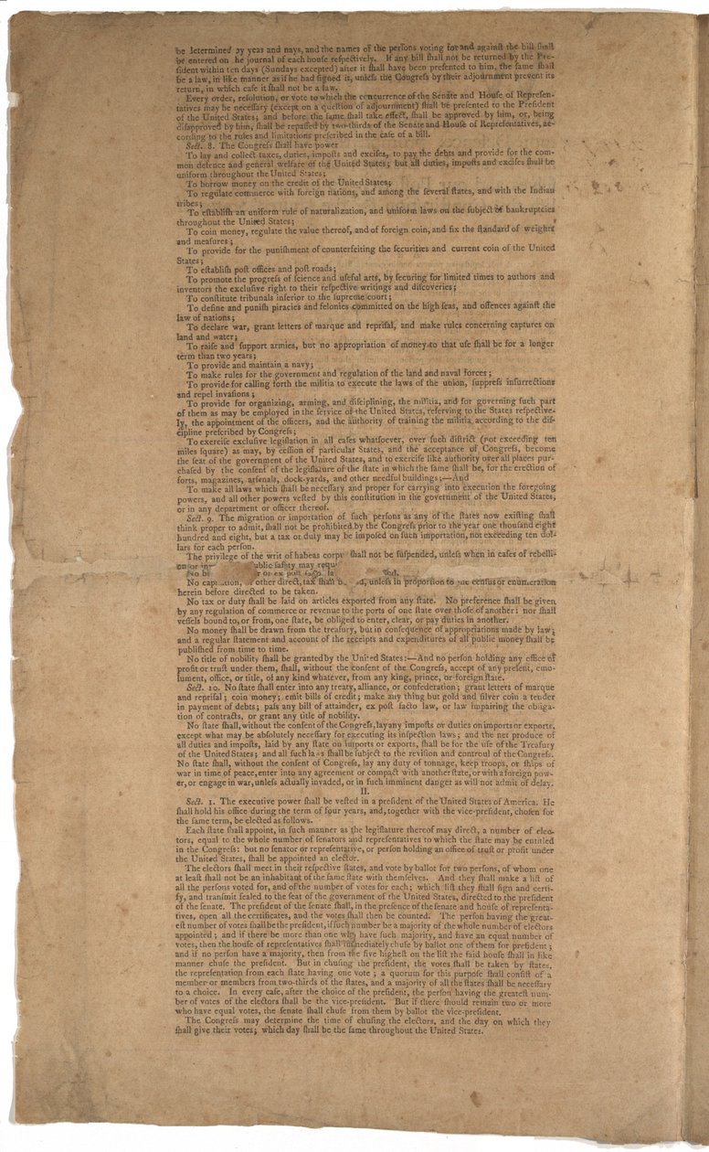 Alkotmány, első nyomat, nyomtatta a Dunlap & Claypoole, 1787. szeptember 17-19. (lásd még GLC 695933, GLC 695935 és GLC 695936) alkotó: American School