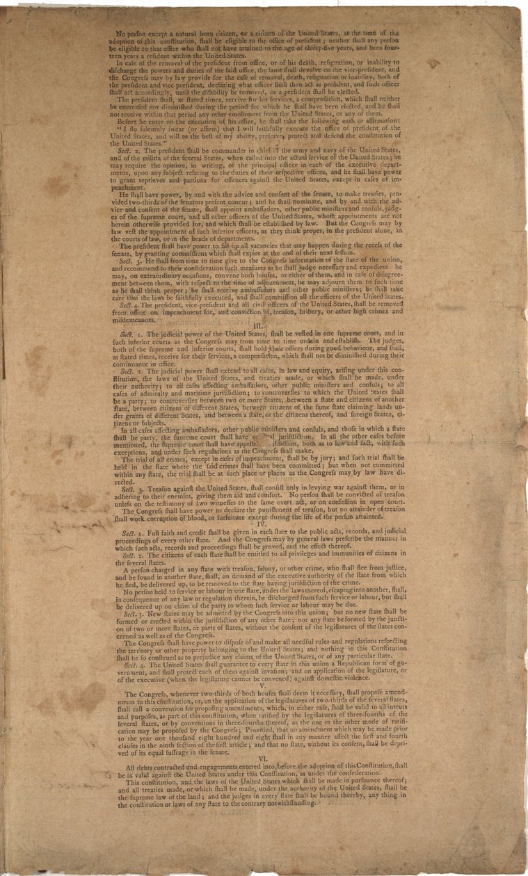 Konstitúció, első nyomtatás, kinyomtatta a Dunlap & Claypoole, 1787. szeptember 17-19. (lásd még GLC 695933, GLC 695934 és GLC 695936) alkotó: American School