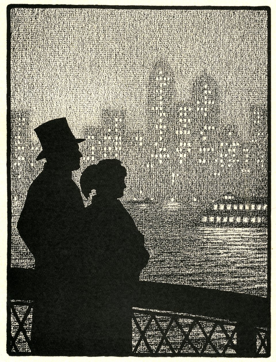 Pár nézi Manhattan látképét alkotó: American School