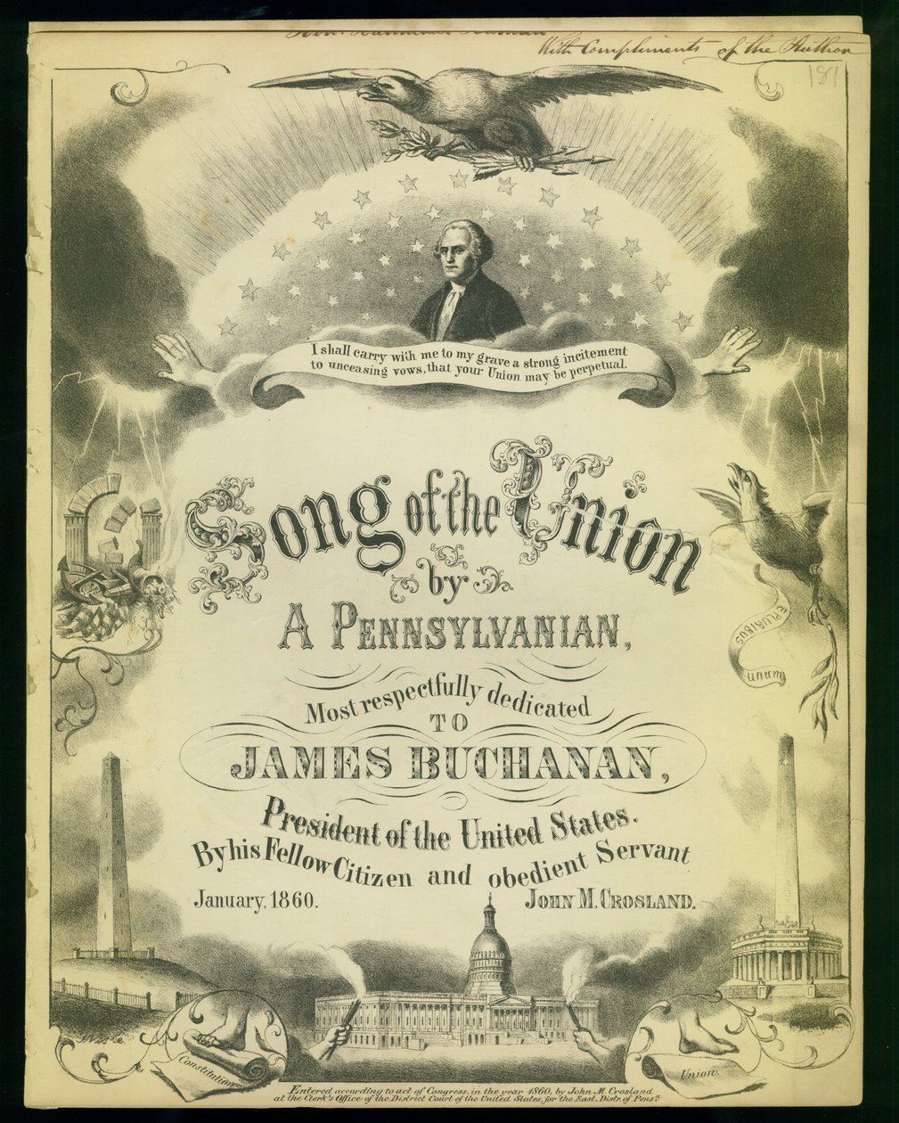 A Songs of the Union borítója, egy pennsylvaniai..., John M. Crosland, 1860 alkotó: American School