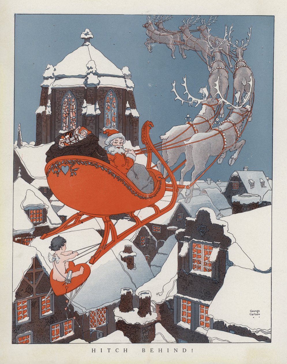 Ámor a Mikulás szánján (színes litográfia) alkotó: American School