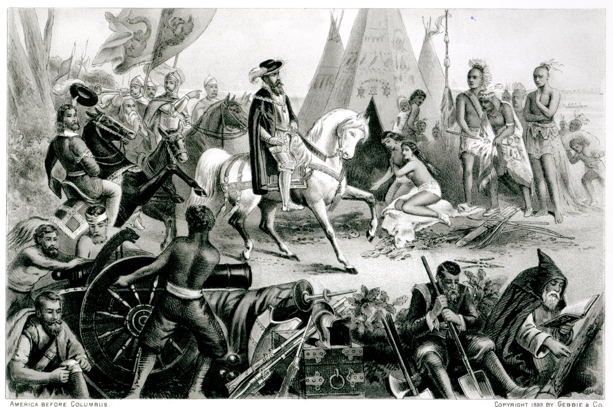 De Soto felfedezi a Mississippit, 1541. május 21., "Az amerikai kontinens és lakói Kolumbusz felfedezése előtt" című könyvből, írta Anne C. Cady, 1893. alkotó: American School